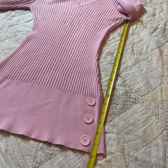 say what vintage y2k feminine pink half sleeve v neck babydoll henley top - Picture 6 of 8